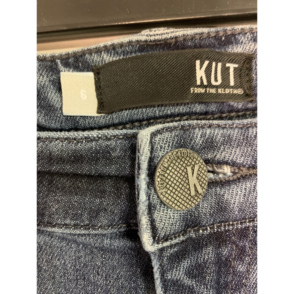 KUT From The Kloth Distressed Kelsey High Rise Ankle Flare Jeans Size 6 Blue - Picture 3 of 15